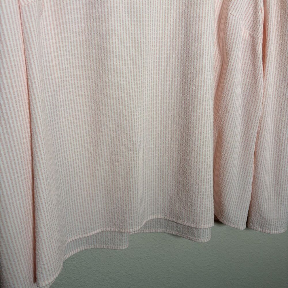 Liz Claiborne Blouse Women's Large Pink Striped Seersucker Long Sleeve Top Sheer - Picture 3 of 8